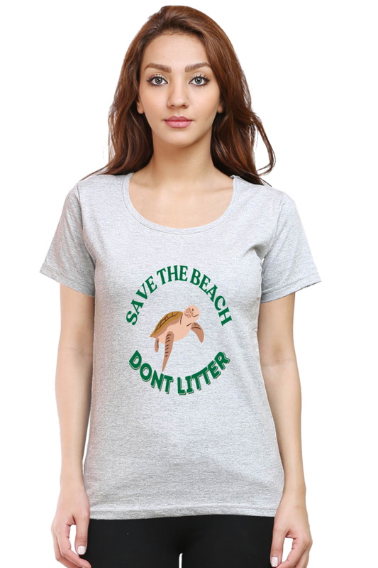 Artredis Women Cotton Printed Regular Fit T-Shirts | Save the Beach| Half Sleeves | Round Neck