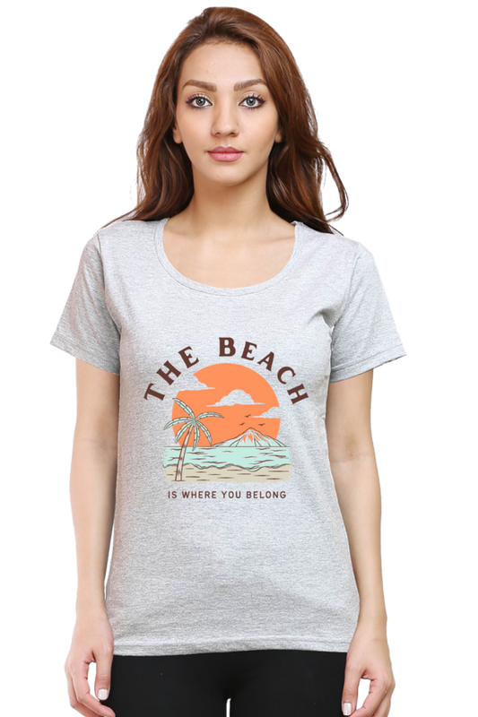 Artredis Women Cotton Printed Regular Fit T-Shirts | The Beach| Half Sleeves | Round Neck