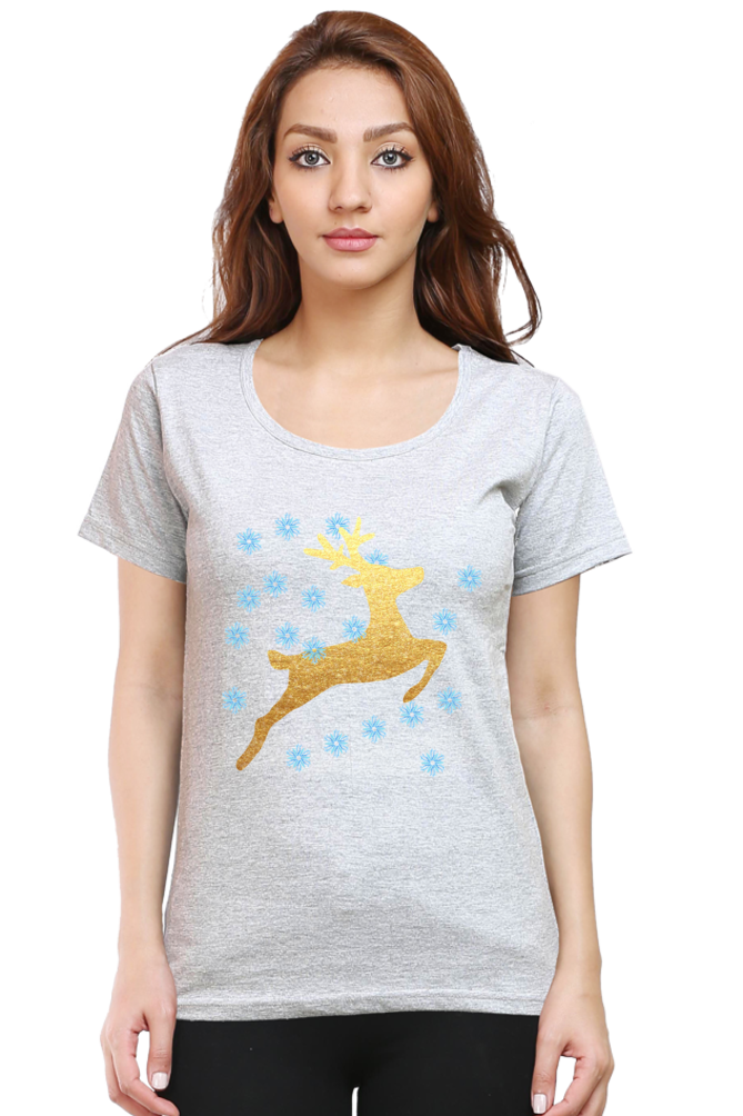 Artredis Women Cotton Printed Regular Fit T-Shirts | Reindeer| Half Sleeves | Round Neck