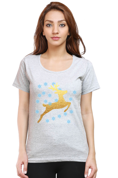 Artredis Women Cotton Printed Regular Fit T-Shirts | Reindeer| Half Sleeves | Round Neck