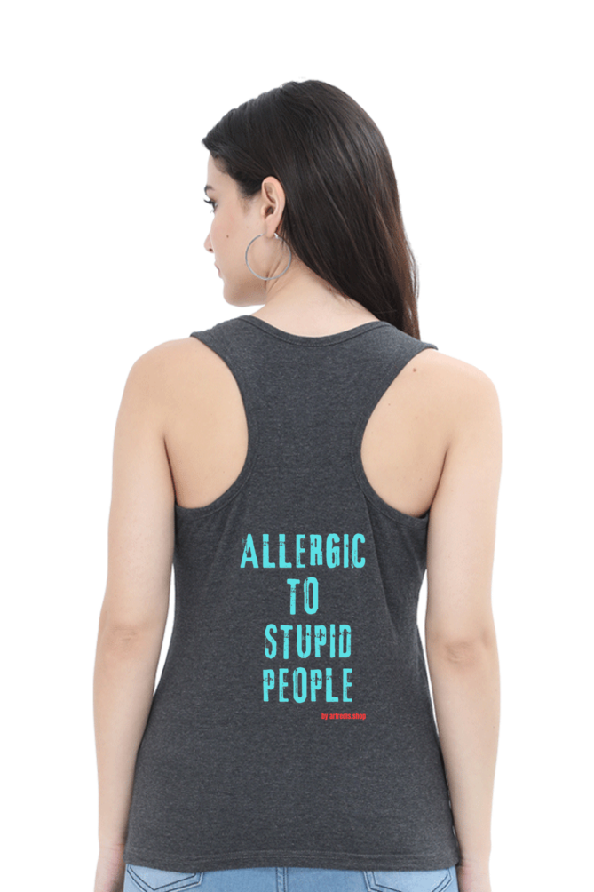 Artredis Women Cotton Sleeveless Tank Top | Allergic To | Round Neck