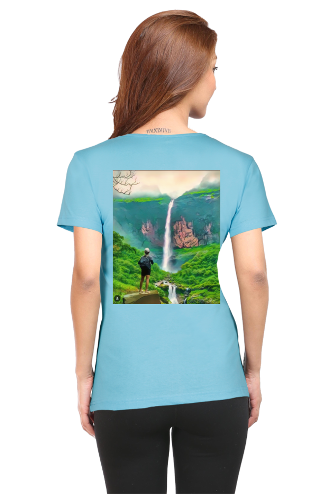 Artredis Women Cotton Printed Regular Fit T-Shirts |Nanemachi Falls| Half Sleeves | Round Neck