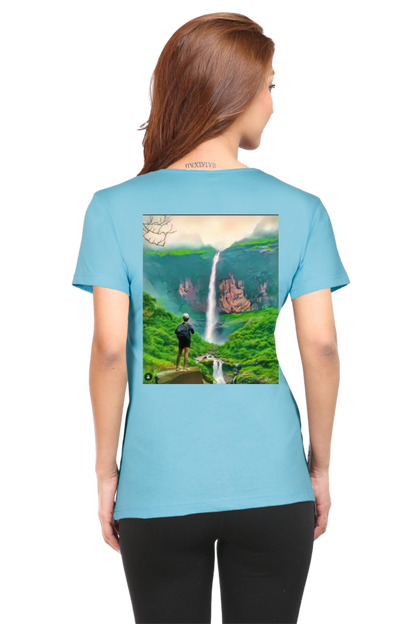 Artredis Women Cotton Printed Regular Fit T-Shirts |Nanemachi Falls| Half Sleeves | Round Neck