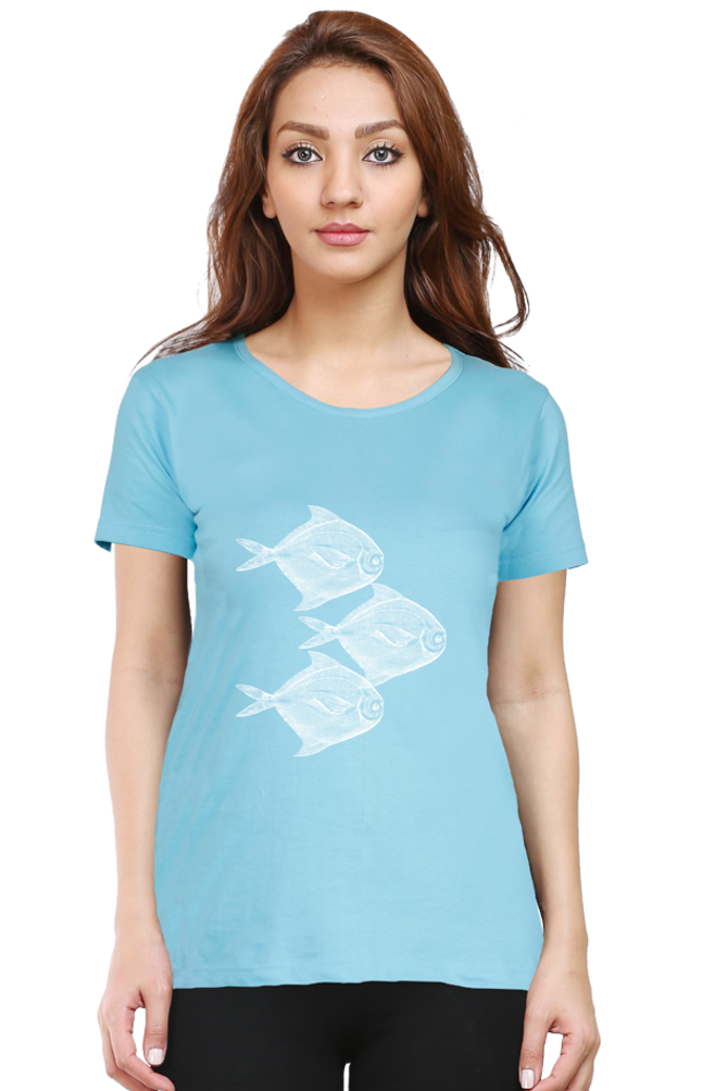 Artredis Women Cotton Printed Regular Fit T-Shirts | Walking Fish| Half Sleeves | Round Neck