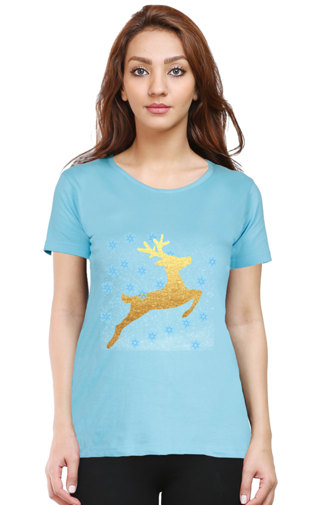 Artredis Women Cotton Printed Regular Fit T-Shirts | Reindeer| Half Sleeves | Round Neck