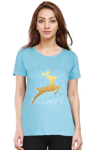 Artredis Women Cotton Printed Regular Fit T-Shirts | Reindeer| Half Sleeves | Round Neck