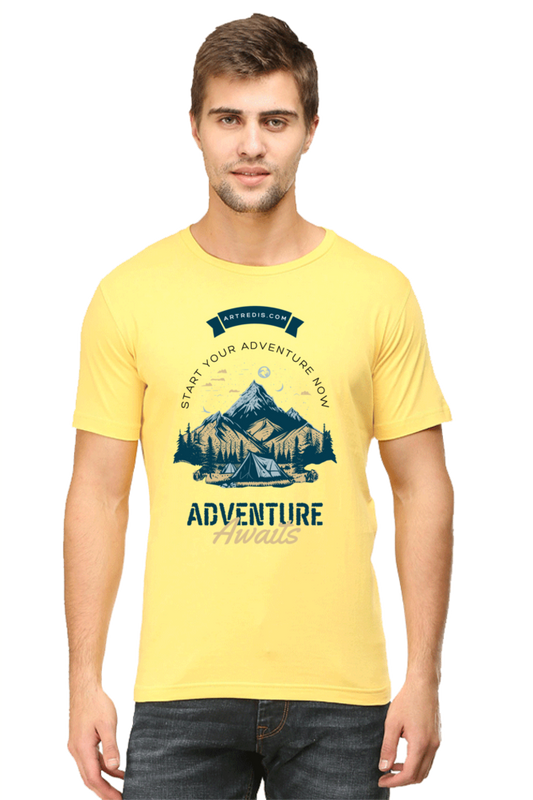 Artredis Men Cotton Printed Regular Fit T-Shirts |Adventure Awaits| | Half Sleeves | Round Neck