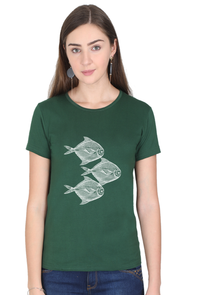 Artredis Women Cotton Printed Regular Fit T-Shirts | Walking Fish| Half Sleeves | Round Neck