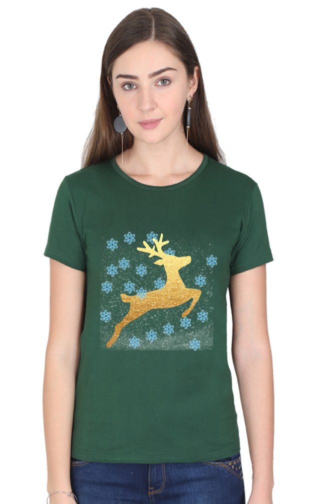 Artredis Women Cotton Printed Regular Fit T-Shirts | Reindeer| Half Sleeves | Round Neck