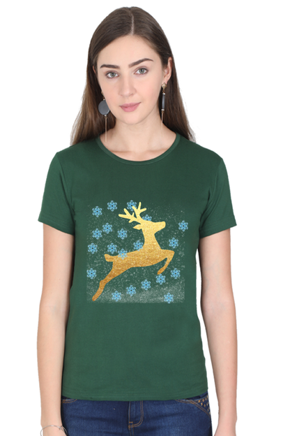 Artredis Women Cotton Printed Regular Fit T-Shirts | Reindeer| Half Sleeves | Round Neck